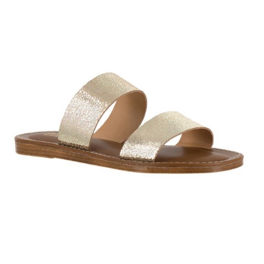 Bella Vita Crackle Gold lmo Leather Double Strap Sandal Women’s 10 WW Extra Wide